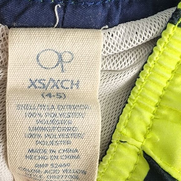 OP KIDS SWIM SUIT LINED WITH ELASTIC WAIST NEON GREEN BLUE SHARKS SIZE XS - Picture 3 of 3